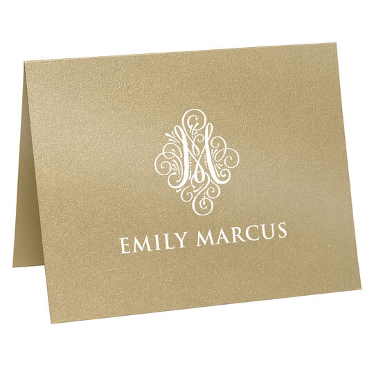 Ornate Initial Folded Shimmer Note Cards